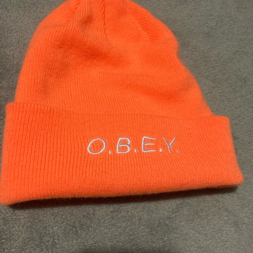 Orange beanie hat obey cap men’s